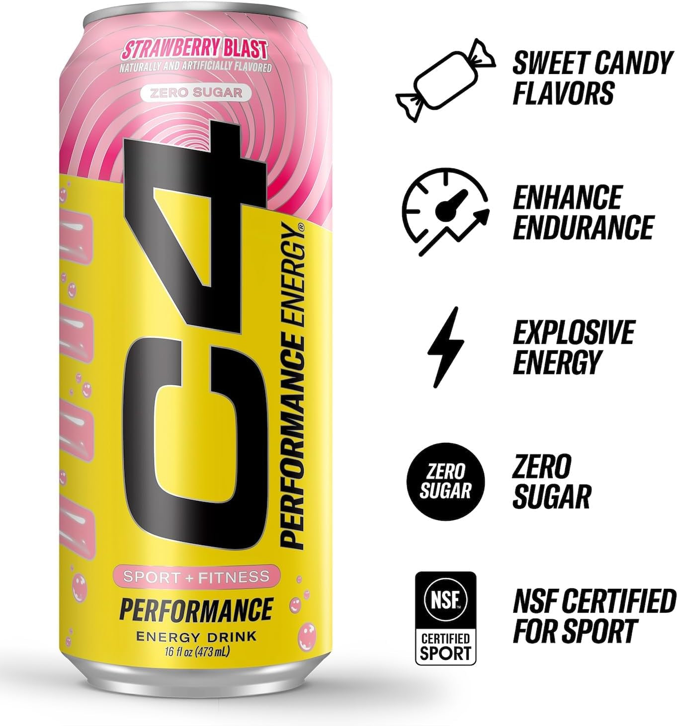 Performance Energy Drink | Strawberry Blast | Zero Sugar Carbonated Preworkout Energy | 200Mg Caffeine with Beta Alanine | 16 Fl Oz (24 Pack)