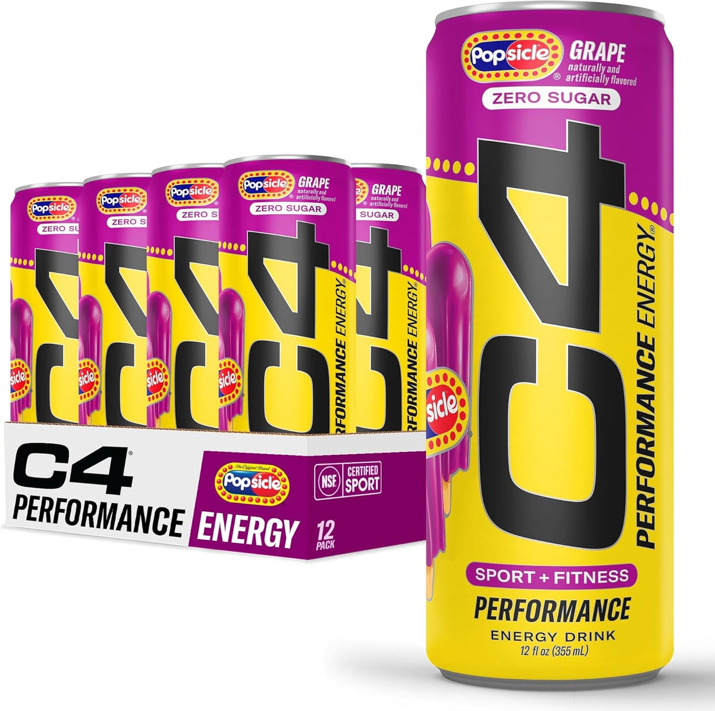 Performance Energy Drink, Grape Popsicle, Zero Sugar Carbonated Preworkout Energy, 150Mg Caffeine with Beta Alanine, 12 Fl Oz (12 Pack)