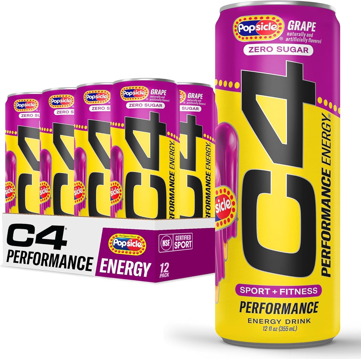 Performance Energy Drink, Grape Popsicle, Zero Sugar Carbonated Preworkout Energy, 150Mg Caffeine with Beta Alanine, 12 Fl Oz (12 Pack)