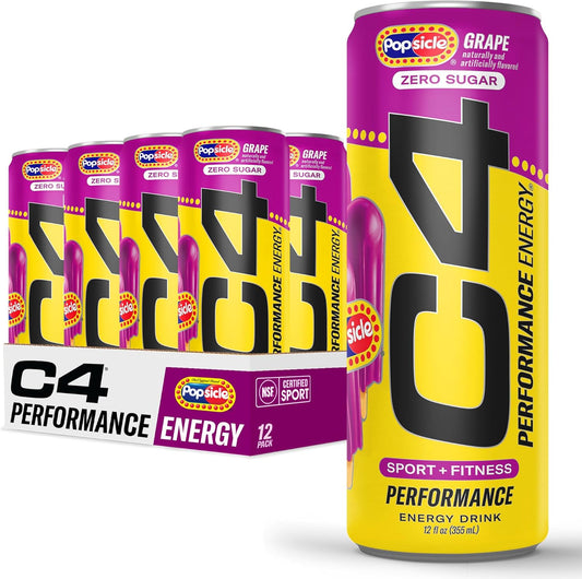 Performance Energy Drink, Grape Popsicle, Zero Sugar Carbonated Preworkout Energy, 150Mg Caffeine with Beta Alanine, 12 Fl Oz (12 Pack)
