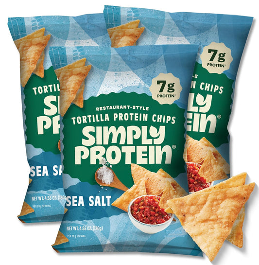 - Tortilla Chips, Restaurant Style Protein Chips, Sea Salt (3-Pack) - 7G Protein, 140 Calories, Gluten Free, Vegan - Plant Based Protein Snacks - Healthy Snacks - 3 Bags, 4.58Oz (130G)
