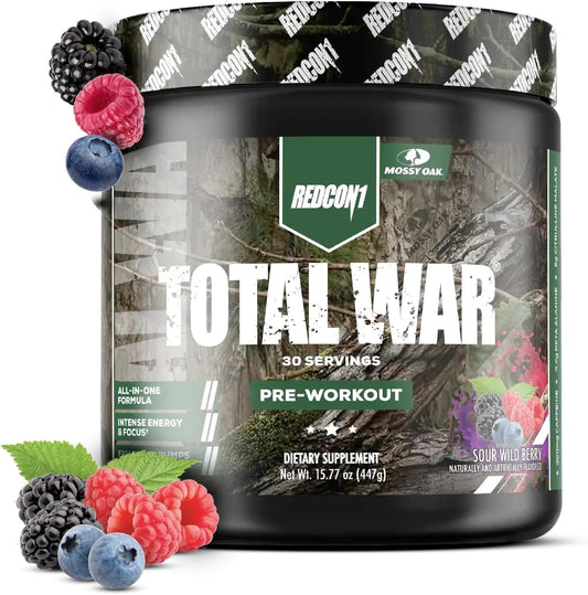 X Mossy Oak Total War Pre Workout Powder, Sour Wild Berry - Beta Alanine + Citrulline Malate Keto Friendly, Fast-Acting Preworkout for Men & Women with 320Mg of Caffeine (30 Servings)