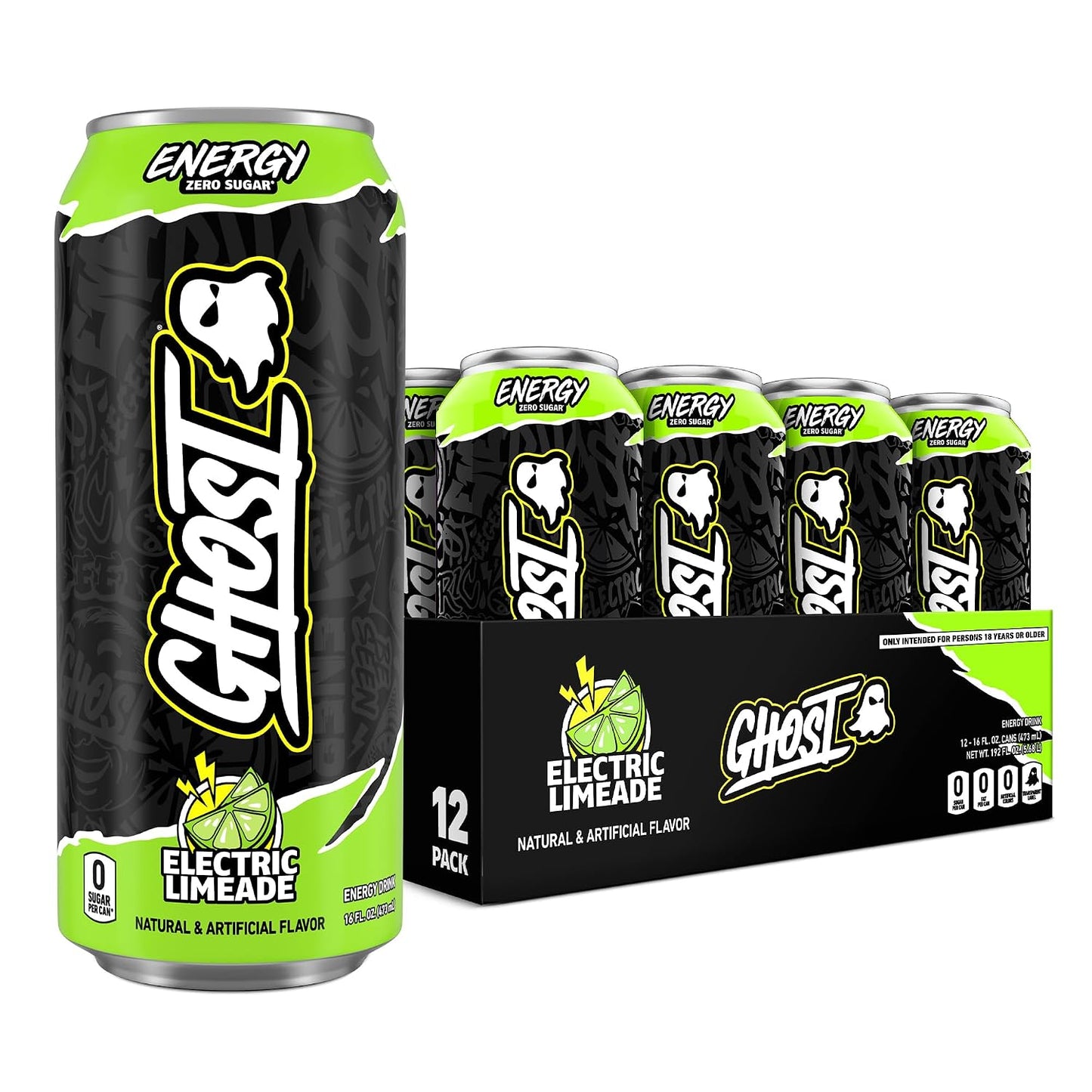 Energy Drink - 12-Pack, Electric Limeade, 16Oz Cans - Energy & Focus & No Artificial Colors - 200Mg of Natural Caffeine, L-Carnitine & Taurine - Gluten-Free & Vegan