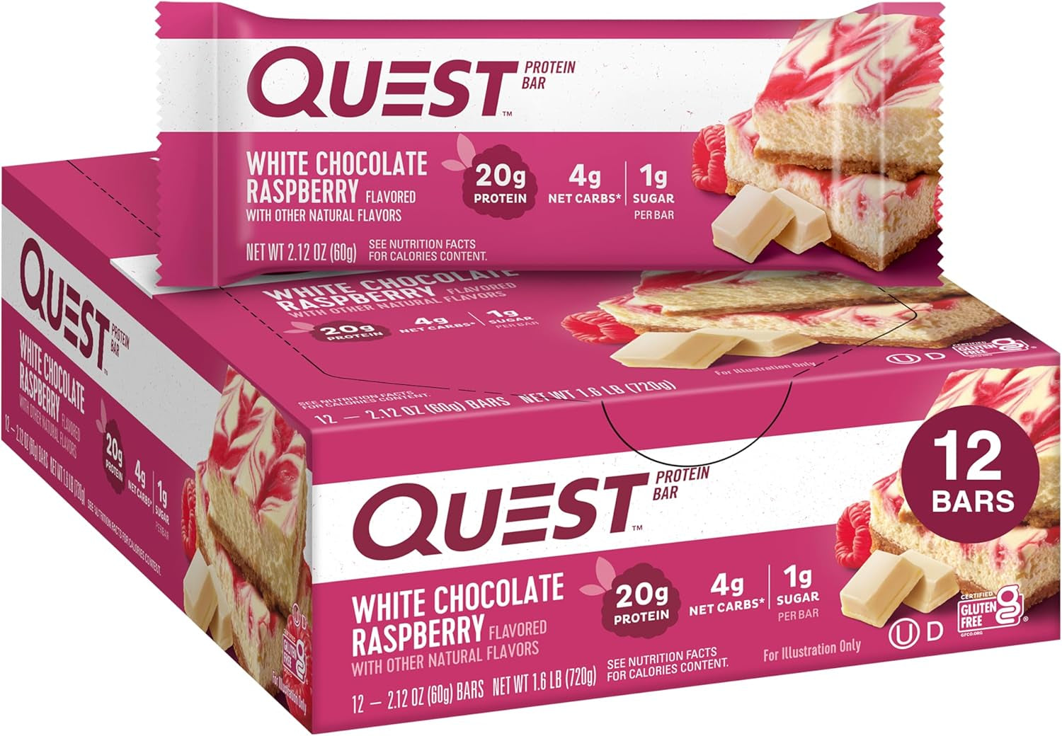 Crispy Blueberry Cobbler Hero Protein Bar, 16G Protein, 1G Sugar, 3G & White Chocolate Raspberry Protein Bars, High Protein, Low Carb, Gluten Free
