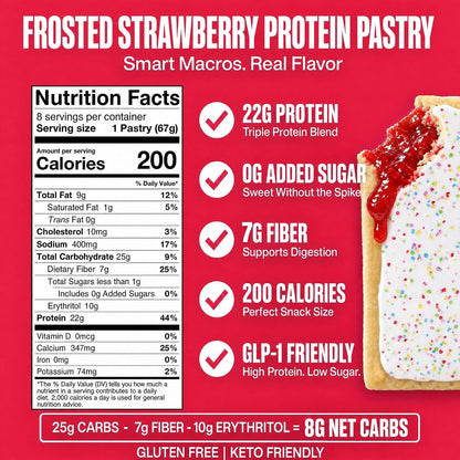 High Protein Pastry, Strawberry, Low Carb/Low Sugar Snack | Original Protein Pastry, Keto Snack,Frosted Breakfast Tart, High Protein Keto Treats,Healthy Protein Snacks for Adults Kids