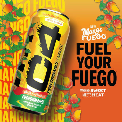 Performance Energy Drink, Mango Fuego, Zero Sugar Carbonated Preworkout Energy, 200Mg Caffeine with Beta Alanine, 16 Fl Oz (12 Pack)