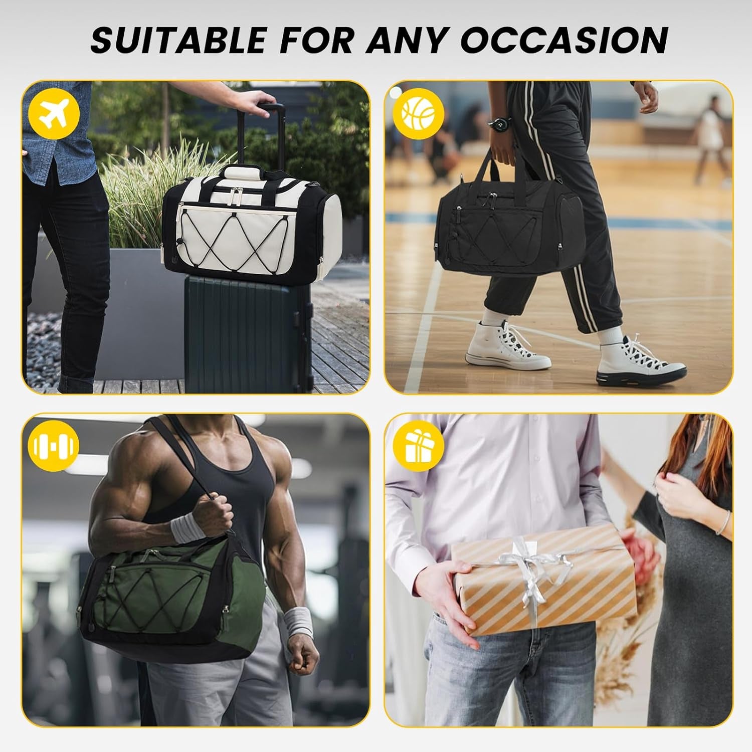 Gym Bag for Men - 18 Inches Small Duffle Bag for Travel Lightweight Duffel Bag with Shoe Compartment Personal Item Travel Bag Weekender Bag for Travel Sports Gym - Black