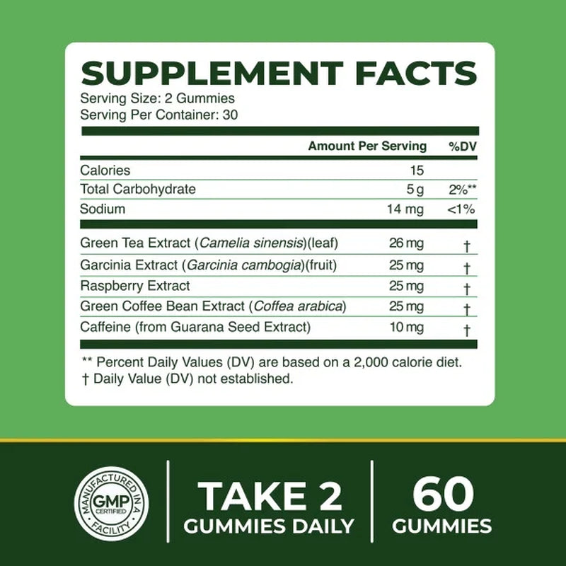 (2 Pack)  Green Tea Fat Burner Gummies, Metabolism Support for Men and Women, 60 Count