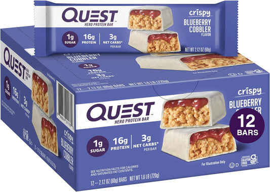 Crispy Blueberry Cobbler Hero Protein Bar, 16G Protein, 1G Sugar, 3G & White Chocolate Raspberry Protein Bars, High Protein, Low Carb, Gluten Free