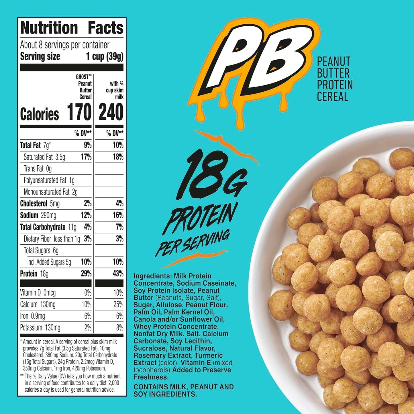 PROTEIN CEREAL, PEANUT BUTTER Flavor, 18G Protein, 10.8Oz