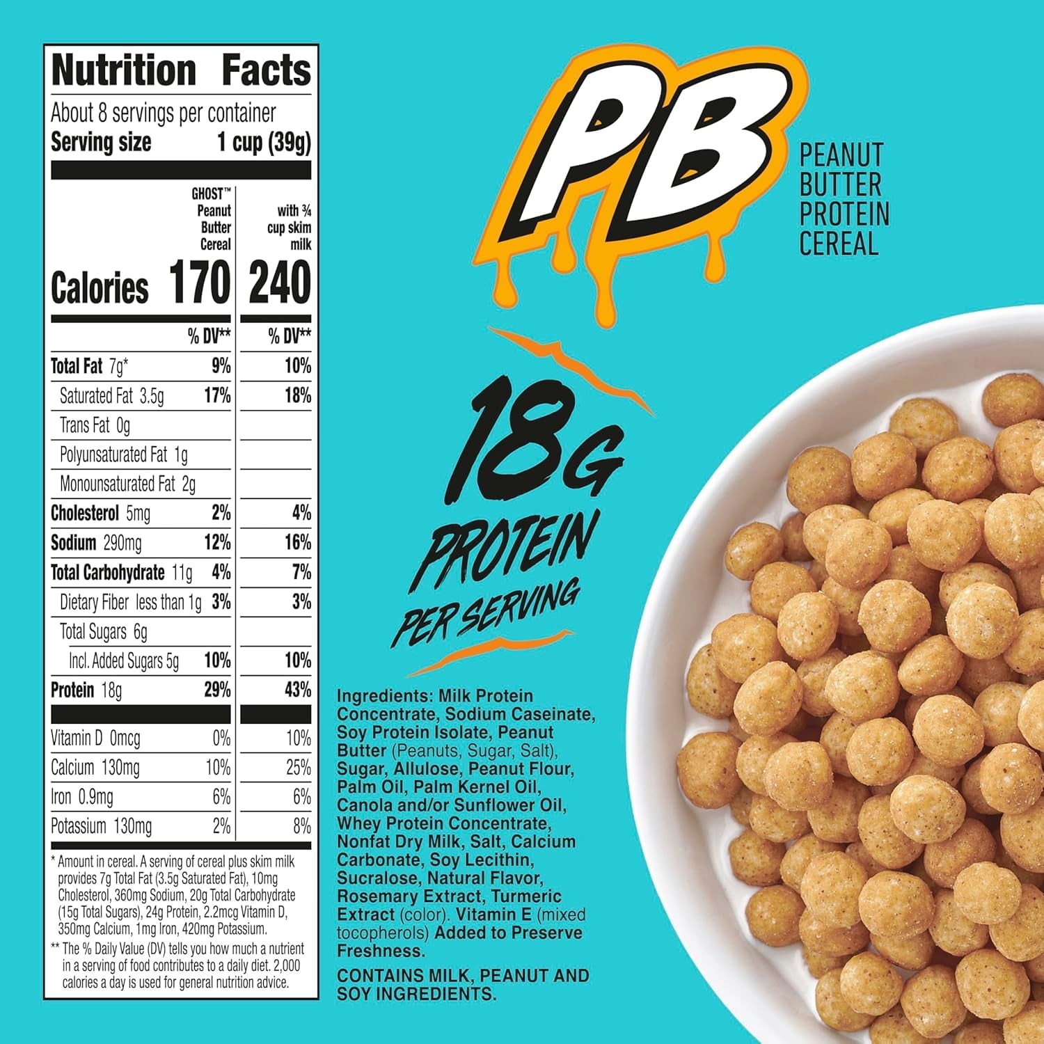 PROTEIN CEREAL, PEANUT BUTTER Flavor, 18G Protein, 10.8Oz