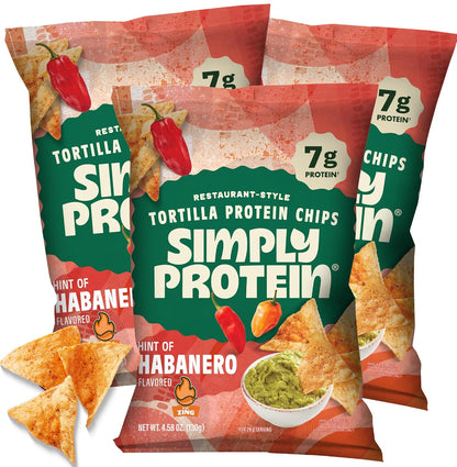 - Tortilla Chips, Restaurant Style Protein Chips, Hint of Habanero (3-Pack) - 7G Protein, 140 Calories, Gluten Free, Vegan - Plant Based Pea Protein Snacks - 3 Bags, 4.58Oz (130G)