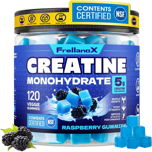 Creatine Monohydrate Gummies 5G for Men & Women - Creatine Gummies NSF Certified, Sugar Free Multi-Ingredient Formula for Muscle Strength & Recovery - Blue Raspberry, 120 Count