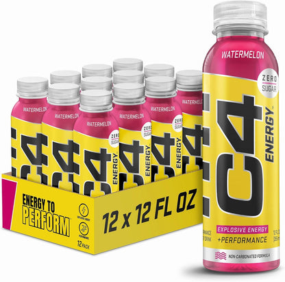 Energy Non-Carbonated Zero Sugar Energy Drink, Pre Workout Drink + Beta Alanine, Watermelon, 12 Fl Oz (Pack of 12)