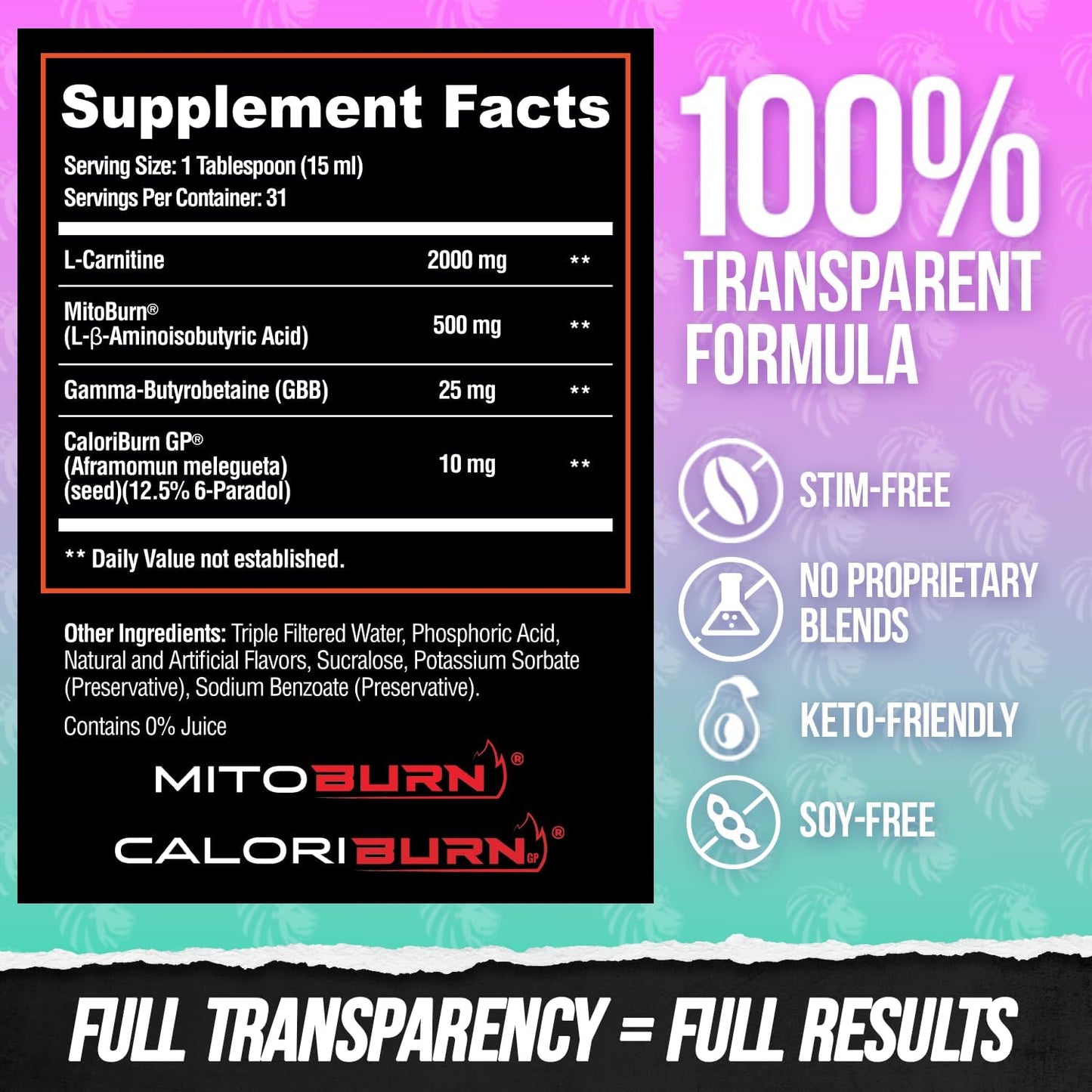 Burn2O L-Carnitine Liquid 2000Mg – Stim Free Super Thermogenic Fat Burner with Mitoburn® & Caloriburn GP®, Metabolism Booster, Zero Calorie, Sugar-Free (31 Servings, Grapezilla Flavor)