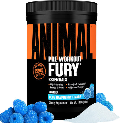 Fury - Pre Workout Powder Supplement for Energy and Focus - 5G BCAA, 350Mg Caffeine Nitric Oxide without Creatine - Powerful Stimulant for Bodybuilders - Blue Raspberry