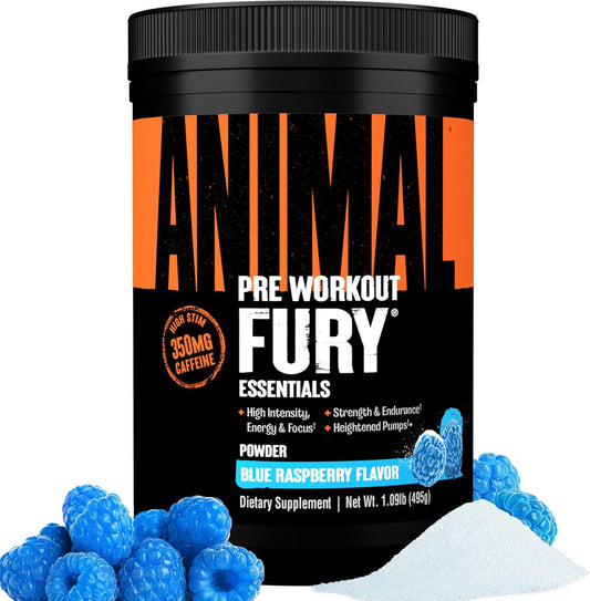 Fury - Pre Workout Powder Supplement for Energy and Focus - 5G BCAA, 350Mg Caffeine Nitric Oxide without Creatine - Powerful Stimulant for Bodybuilders - Blue Raspberry