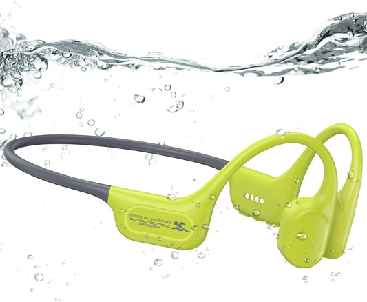 Full-Coverage Liquid Silicone Swimming Headphones, IP68 Waterproof Underwater Headphones, Bluetooth 6.0&MP3 with 32GB Memory Card, Soft/Skin-Comfortable Open Ear Bone Conduction Swim Earbuds(Green
