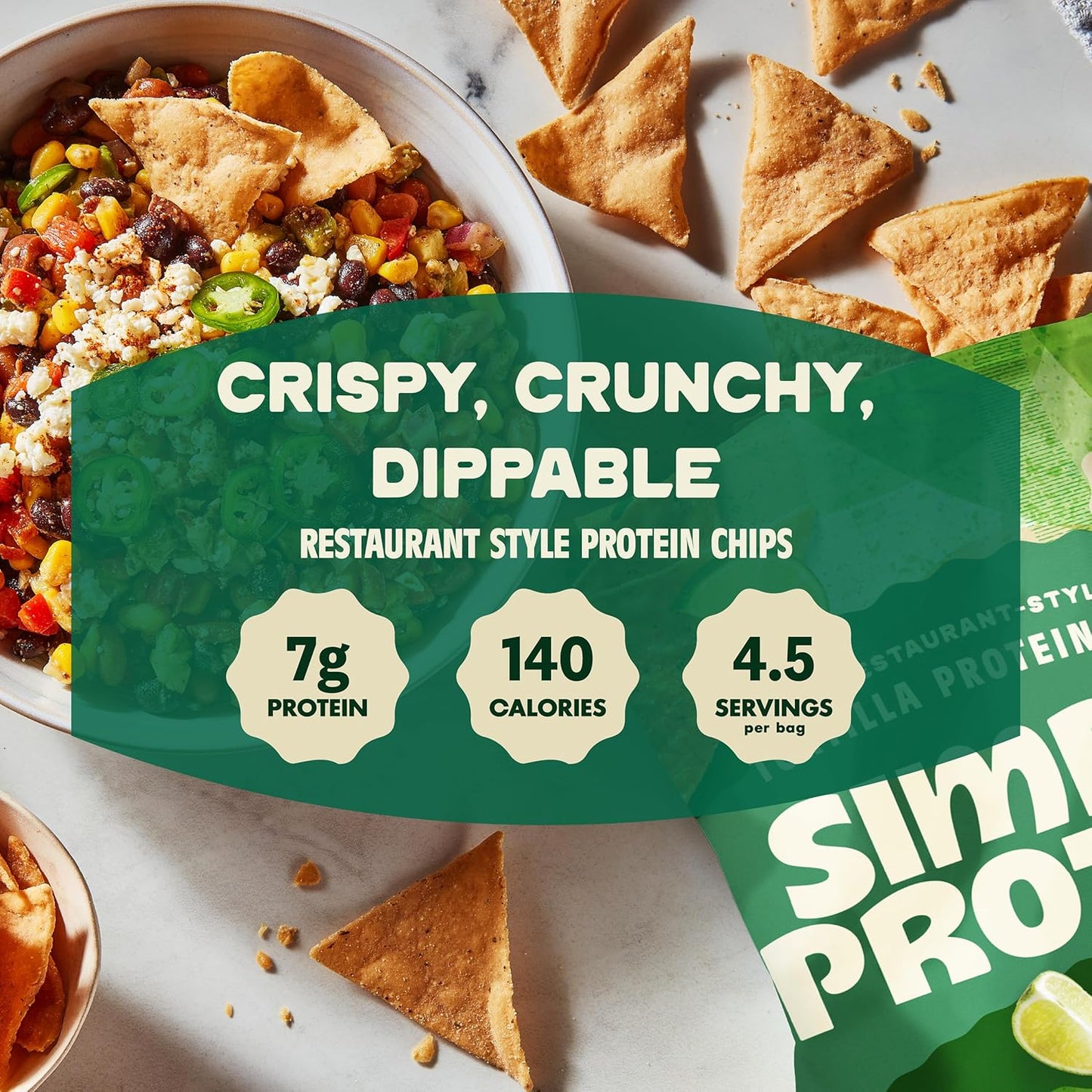 - Tortilla Chips, Restaurant Style Protein Chips, Sea Salt (3-Pack) - 7G Protein, 140 Calories, Gluten Free, Vegan - Plant Based Protein Snacks - Healthy Snacks - 3 Bags, 4.58Oz (130G)