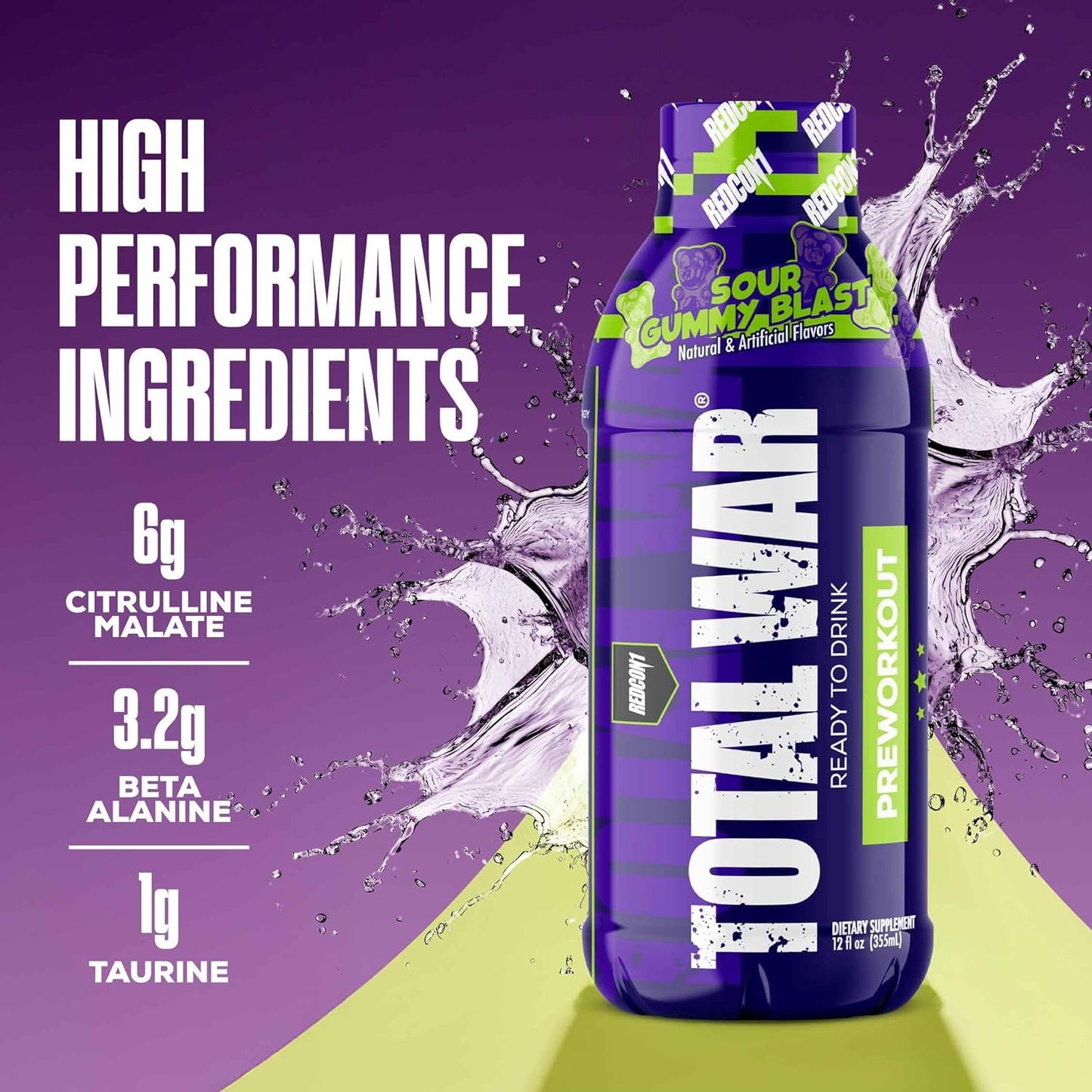 Total War Ready to Drink Pre Workout | Baja Bomb | 365Mg Caffeine + Citrulline Malate + Beta Alanine | Zero Sugar (12 Pack)
