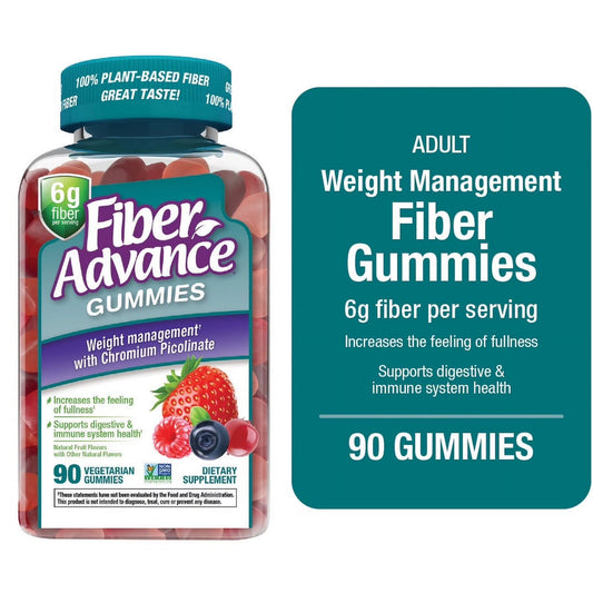 Weight Management Gummies with Chromium Fiber Supplement, Natural Fruit, 90 Count
