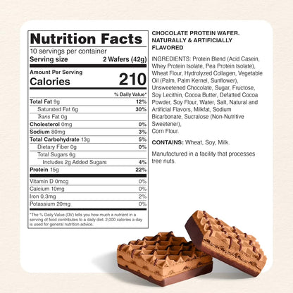 Protein Wafers, Chocolate, High Protein Bars 15G, 10 Pack