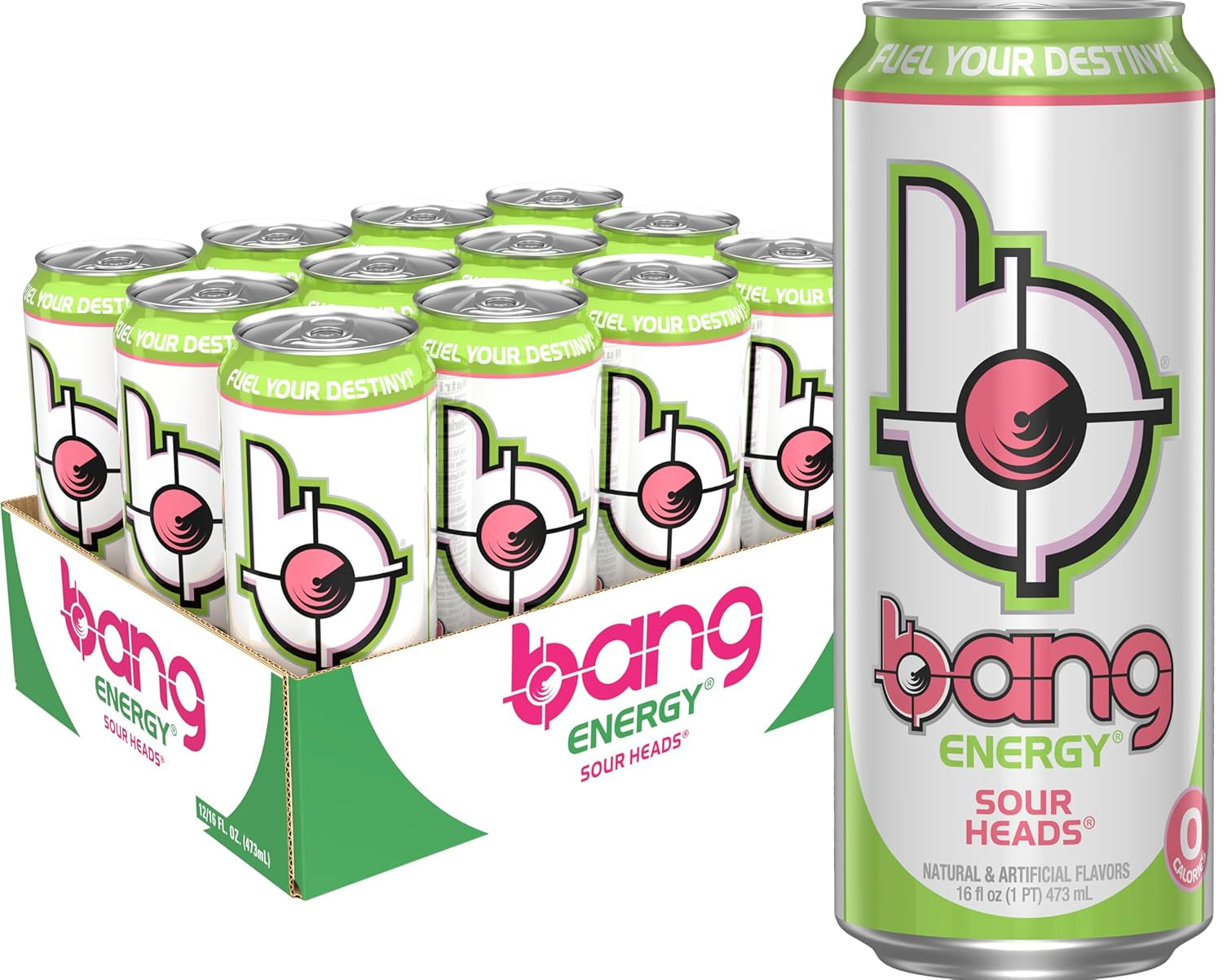 Energy Sour Heads, Sugar-Free Energy Drink, 16-Ounce | Pack of 12