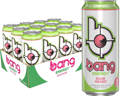 Energy Sour Heads, Sugar-Free Energy Drink, 16-Ounce | Pack of 12