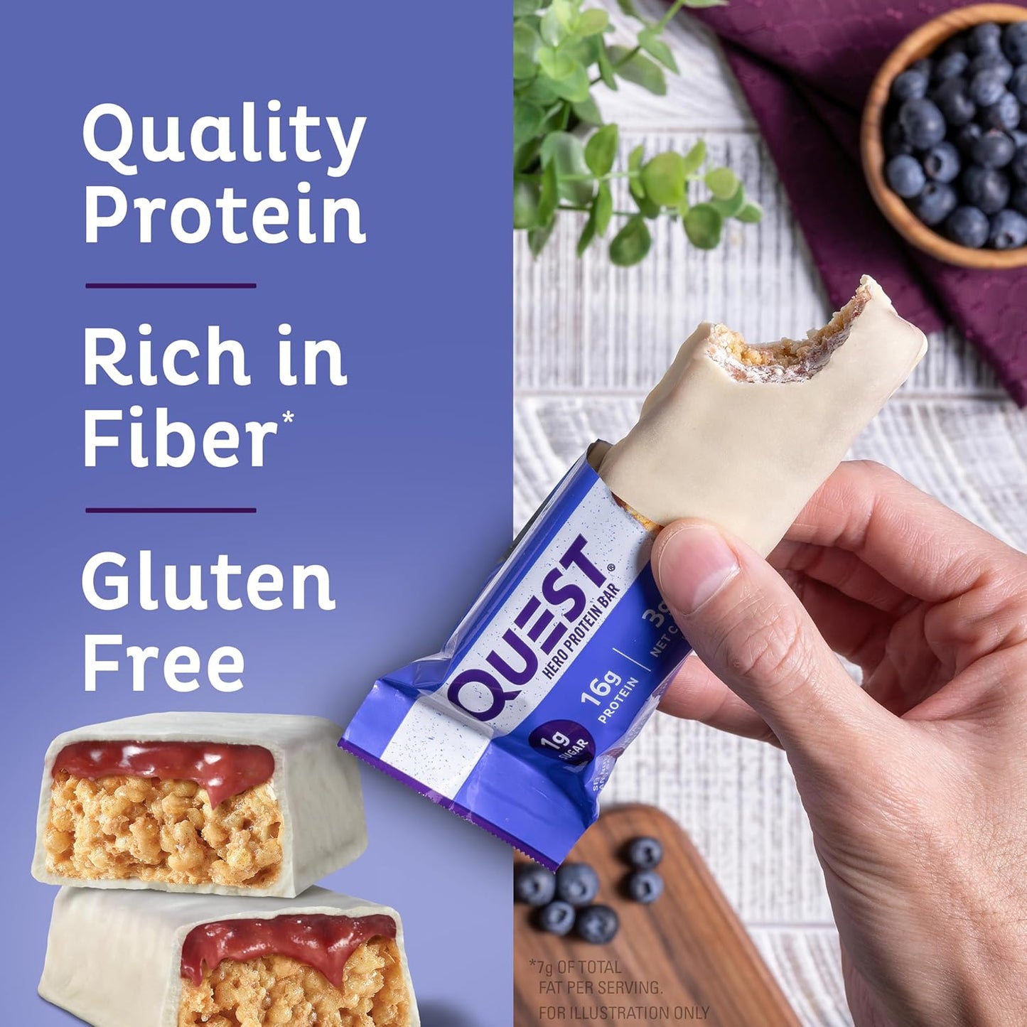 Crispy Blueberry Cobbler Hero Protein Bar, 16G Protein, 1G Sugar, 3G & White Chocolate Raspberry Protein Bars, High Protein, Low Carb, Gluten Free