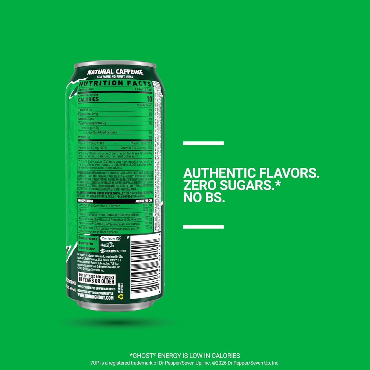 Energy Drink - 12-Pack, 7UP, 16Oz Cans - Energy & Focus & No Artificial Colors - 200Mg of Natural Caffeine, L-Carnitine & Taurine - Gluten-Free & Vegan