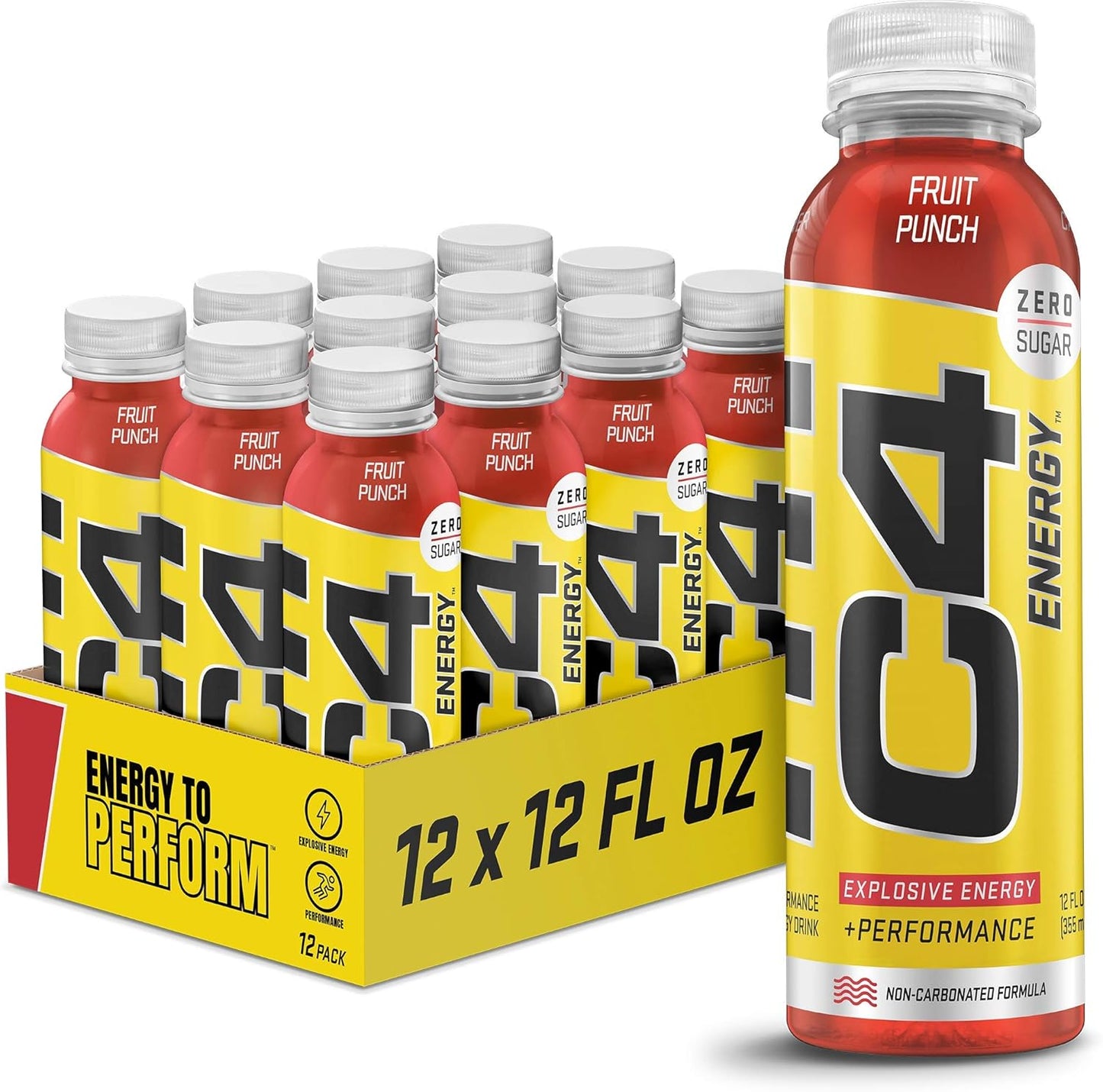Energy Non-Carbonated Zero Sugar Energy Drink, Pre Workout Drink + Beta Alanine, Fruit Punch, 12 Fl Oz (Pack of 12)