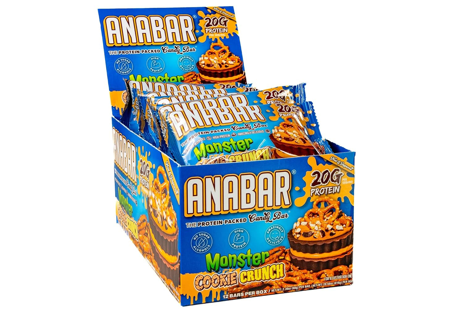 Anabar Protein Bar, the Protein-Packed Candy Bar, Amazing Tasting Protein Bar, No Sugar Alcohols, High Protein, Amazingly Delicious (12 Bars, Milk Chocolate Monster Cookie Crunch)