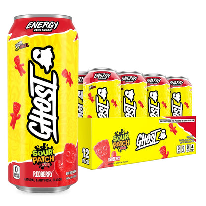Energy Drink - 12-Pack, Sour Patch Kids Redberry, 16Oz - Energy & Focus & No Artificial Colors - 200Mg of Natural Caffeine, L-Carnitine & Taurine - Gluten-Free & Vegan