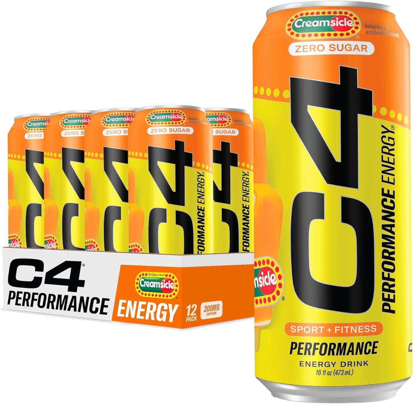 Performance Energy Drink, Orange Creamsicle, Zero Sugar Carbonated Preworkout Energy, 200Mg Caffeine with Beta Alanine, 16 Fl Oz (12 Pack)