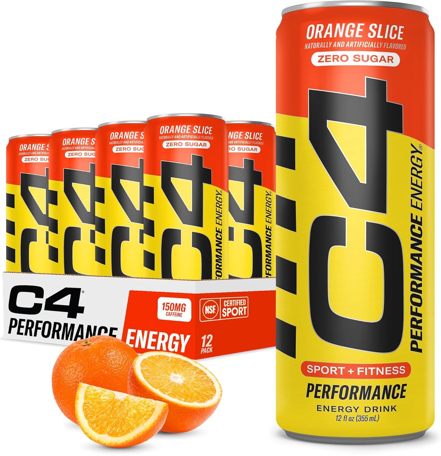 Performance Energy Drink | Zero Sugar Carbonated Preworkout Energy | 150Mg Caffeine with Beta Alanine | Orange Slice | 12 Fl Oz (12 Pack)