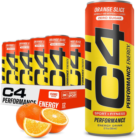 Performance Energy Drink | Zero Sugar Carbonated Preworkout Energy | 150Mg Caffeine with Beta Alanine | Orange Slice | 12 Fl Oz (12 Pack)