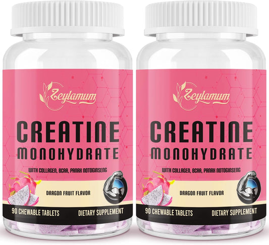 Creatine for Women | with Hydrolyzed Collagen, BCAA | 3G Creatine Chews for Women Booty Gain, Lean Muscles, Recovery & Energy, Vegan, Sugar Free Creatine, Powder Alternative, 60 Servings