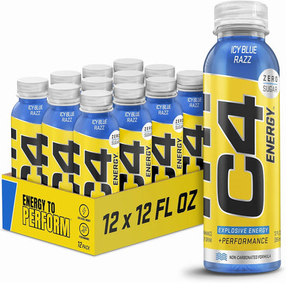Energy Non-Carbonated Zero Sugar Energy Drink, Pre Workout Drink + Beta Alanine, Icy Blue Razz, 12 Fl Oz (Pack of 12)