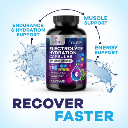 Electrolyte Salt Capsules - Keto Friendly Rehydration Recovery Supplement - Hydration with No Sugar and 6 Replacement Electrolytes: Magnesium, Sodium, Potassium, and More - USA Bottled - 120 Capsules