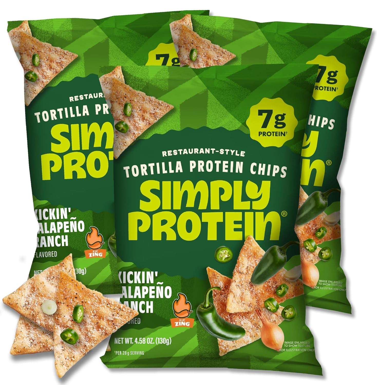 - Tortilla Chips, Restaurant Style Protein Chips, Jalapeno Ranch (3-Pack) - 7G Protein, 140 Calories, Gluten Free, Vegan - Crispy Plant Based Pea Protein Snacks - 3 Bags, 4.58Oz (130G)