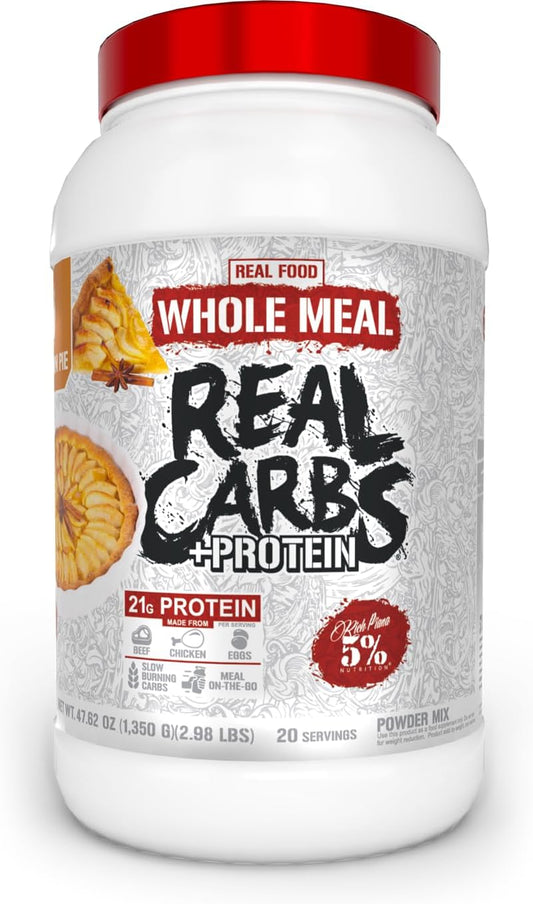 Rich Piana Real Carbs + Protein | Clean Mass Gainer Meal Replacement Protein Powder | Carbohydrate for Pre Workout/Post-Workout Recovery Meal | 2.9 Lb, 20 Servings (Apple Cinnamon Pie)