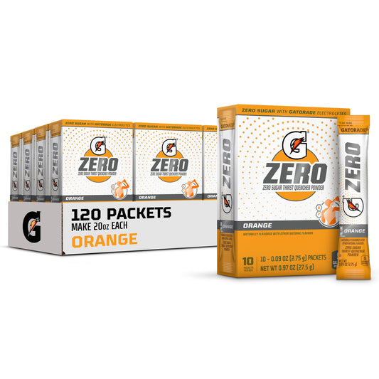 (12 Pack) (12 Pack)  G Zero Sports Drink Orange Flavoured, Powdered Energy Drink Mix, 0.9 Oz, 10 Count Packets
