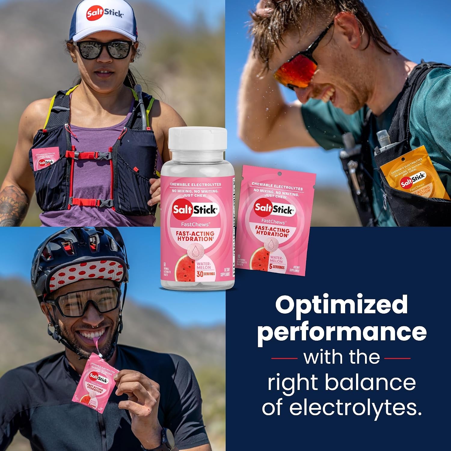 Electrolyte Fastchews - 60 Count Watermelon Chewable Tablets - Salt Tablets for Running and Hydration, Electrolyte Chews