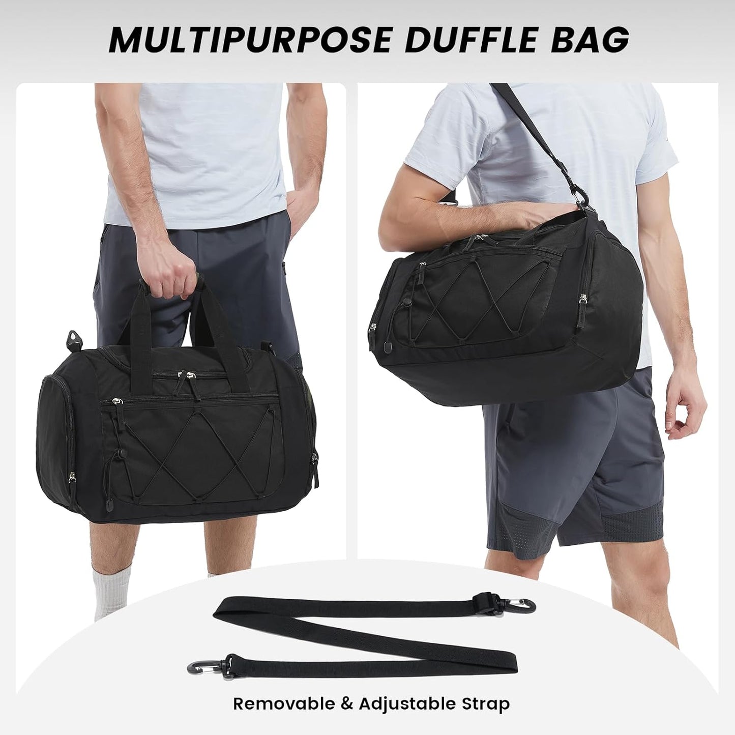 Gym Bag for Men - 18 Inches Small Duffle Bag for Travel Lightweight Duffel Bag with Shoe Compartment Personal Item Travel Bag Weekender Bag for Travel Sports Gym - Black