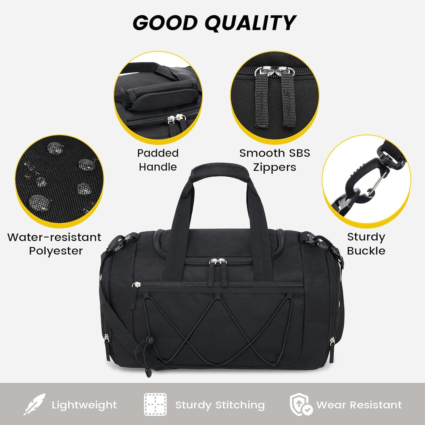 Gym Bag for Men - 18 Inches Small Duffle Bag for Travel Lightweight Duffel Bag with Shoe Compartment Personal Item Travel Bag Weekender Bag for Travel Sports Gym - Black