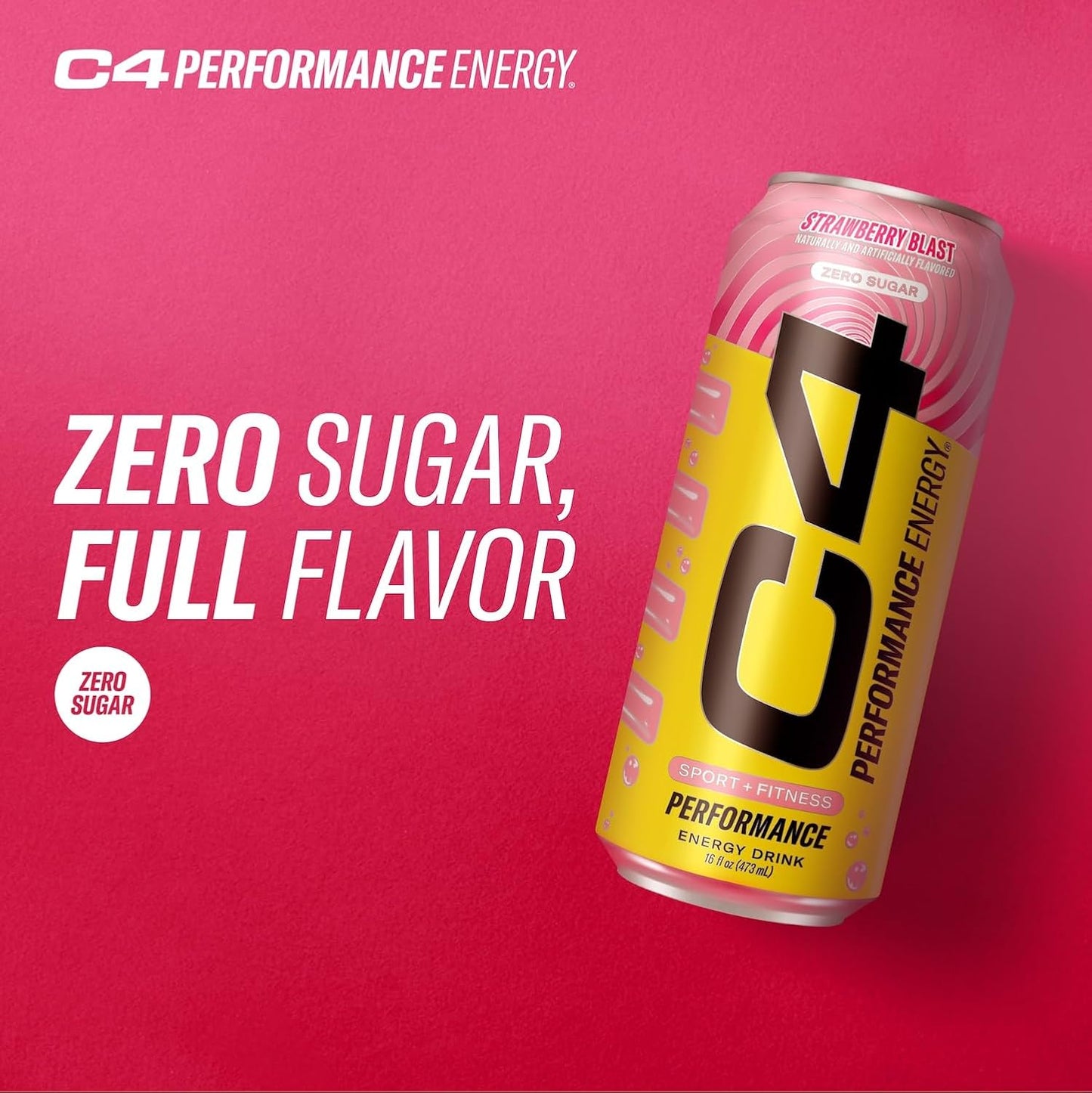 Performance Energy Drink | Strawberry Blast | Zero Sugar Carbonated Preworkout Energy | 200Mg Caffeine with Beta Alanine | 16 Fl Oz (24 Pack)