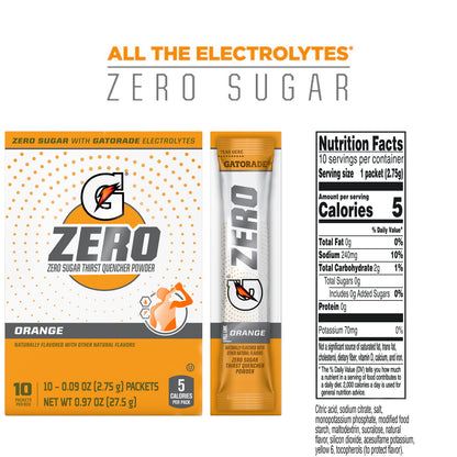 (12 Pack) (12 Pack)  G Zero Sports Drink Orange Flavoured, Powdered Energy Drink Mix, 0.9 Oz, 10 Count Packets