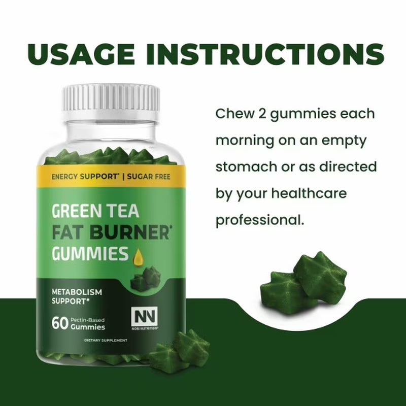 (2 Pack)  Green Tea Fat Burner Gummies, Metabolism Support for Men and Women, 60 Count