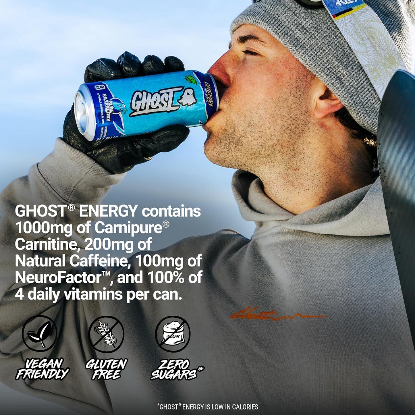 Energy Drink - 12-Pack, Blue Raspberry, 16Oz Cans - Energy & Focus & No Artificial Colors - 200Mg of Natural Caffeine, L-Carnitine & Taurine - Gluten-Free & Vegan
