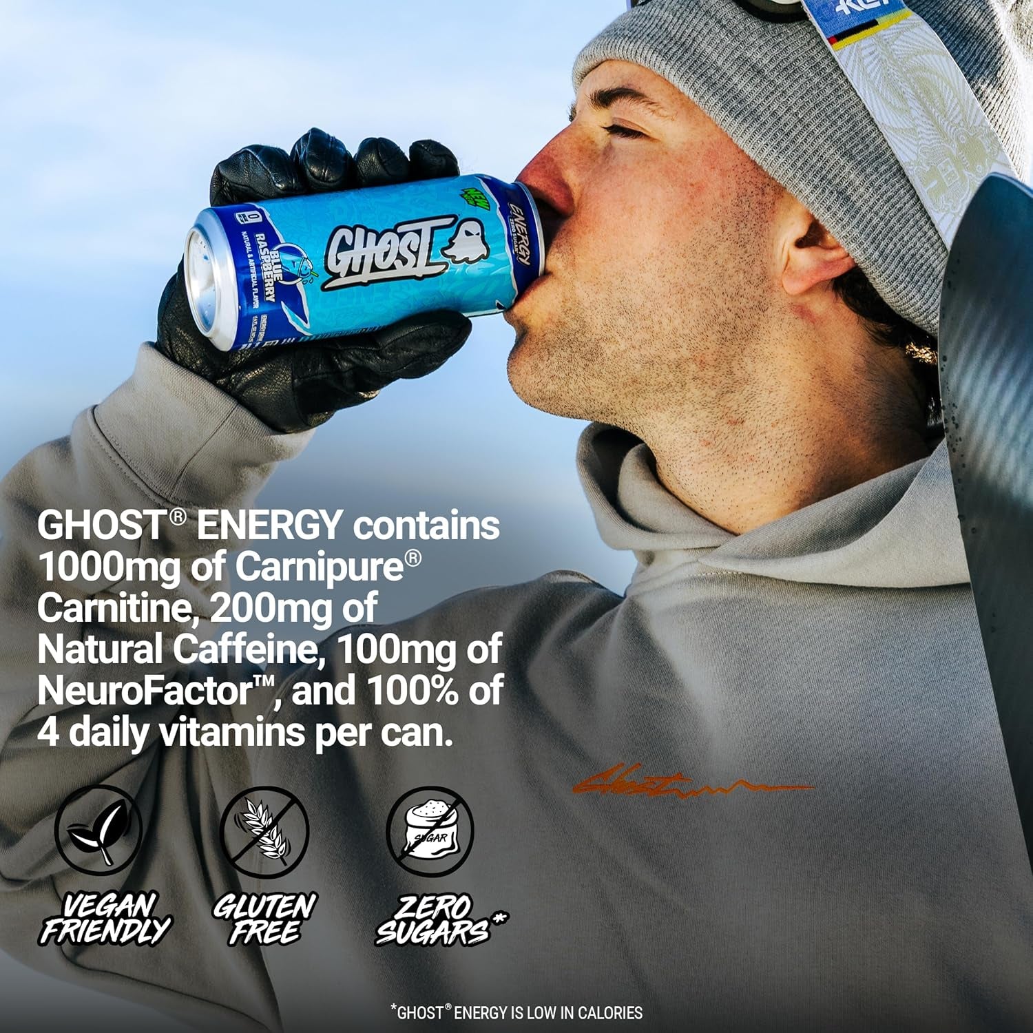 Energy Drink - 12-Pack, Blue Raspberry, 16Oz Cans - Energy & Focus & No Artificial Colors - 200Mg of Natural Caffeine, L-Carnitine & Taurine - Gluten-Free & Vegan